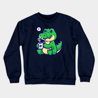 Cute Crocodile Drinking Coffee Cartoon Crewneck Sweatshirt